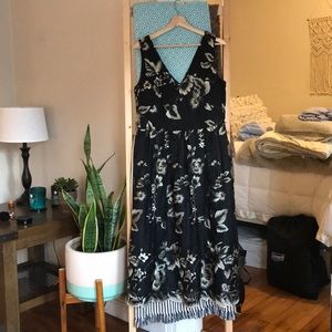 Black Embroidered Midi Dress